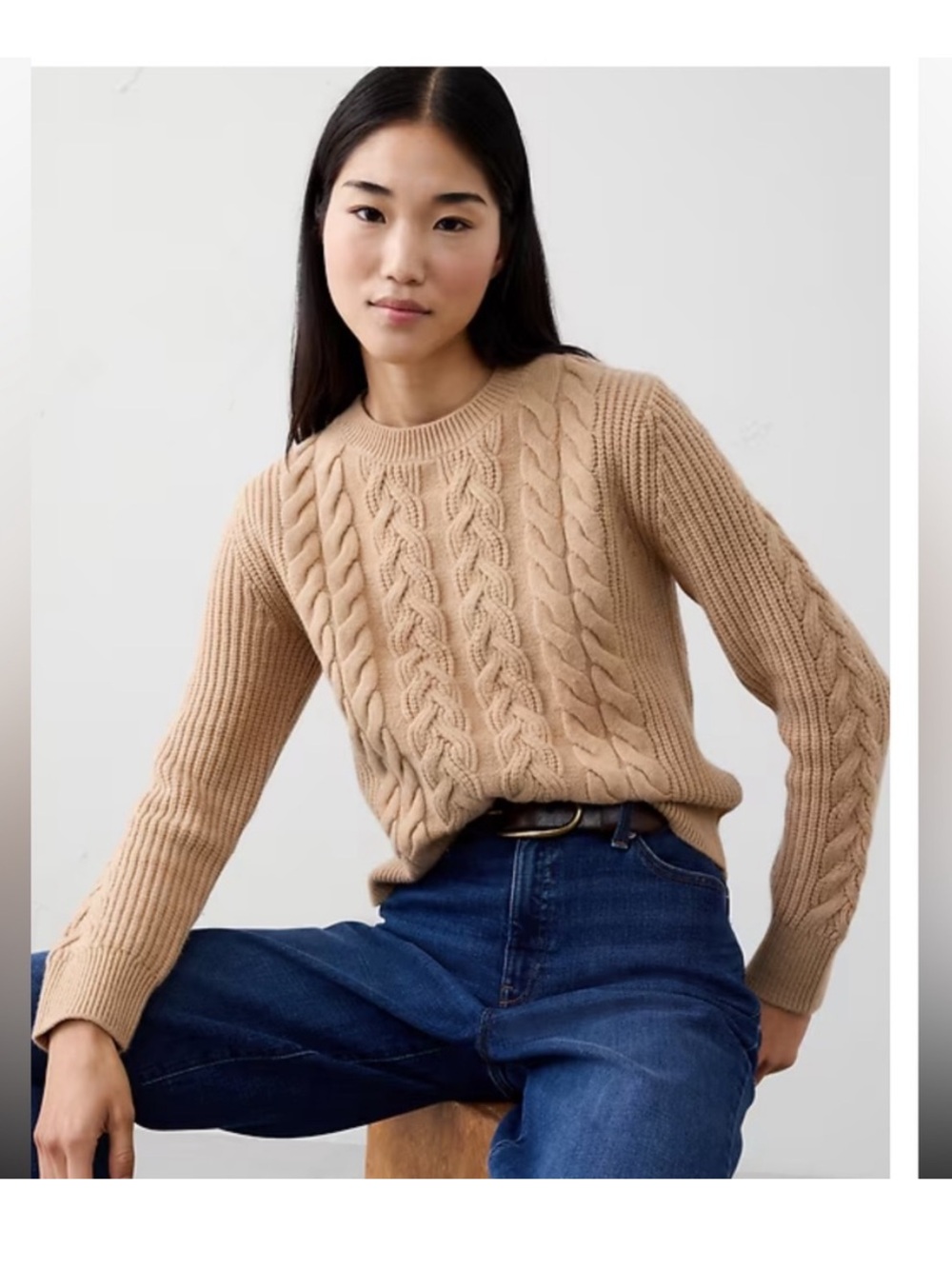 Banana Republic Women's Camel Tan Chunky Cable Knit Fisherman Sweater Size Small